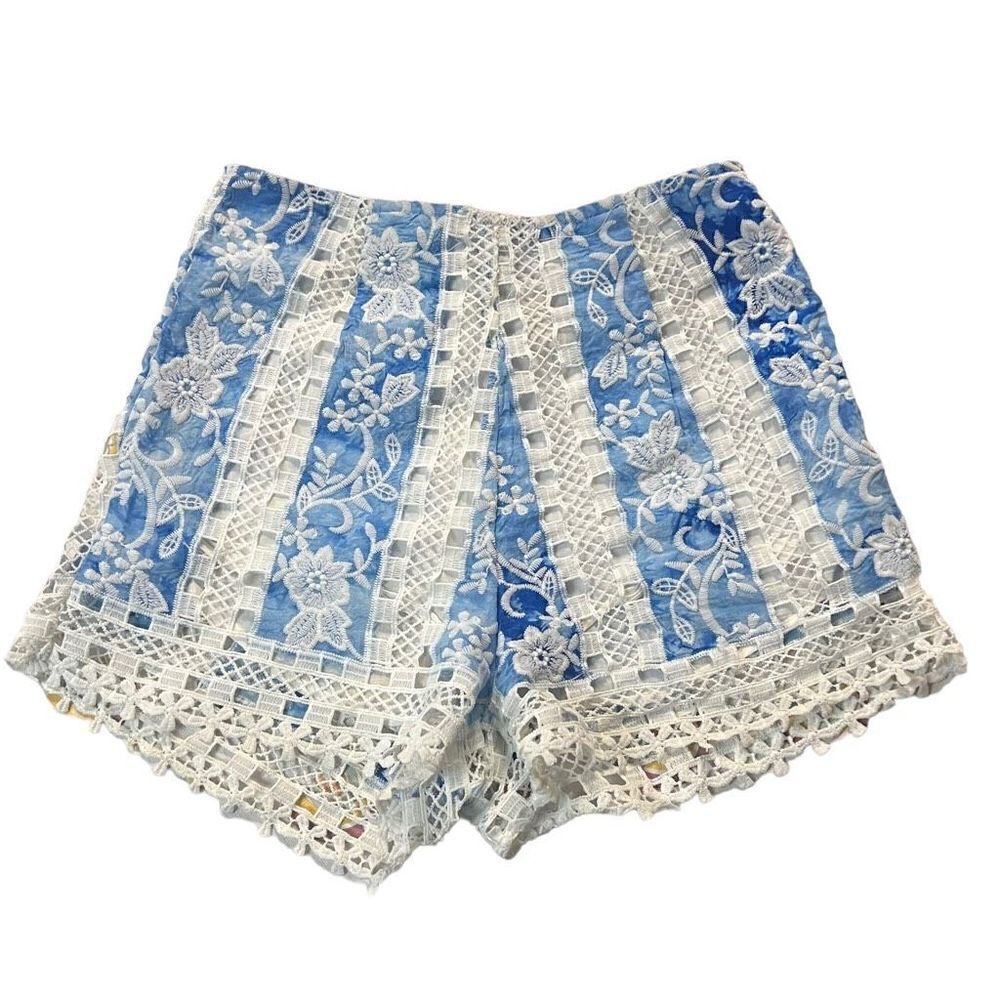 ANGLE BIBA Blue & White Lace Zip Up Shorts Size 8
